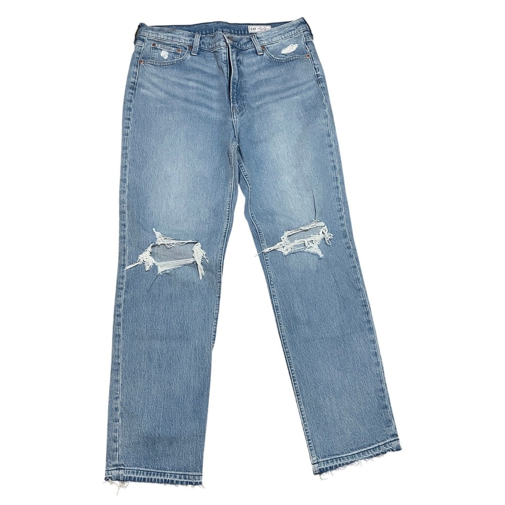 GAP Cheeky Straight High Rise Distressed Medium Wash Denim Jeans Women's 16 Tall
